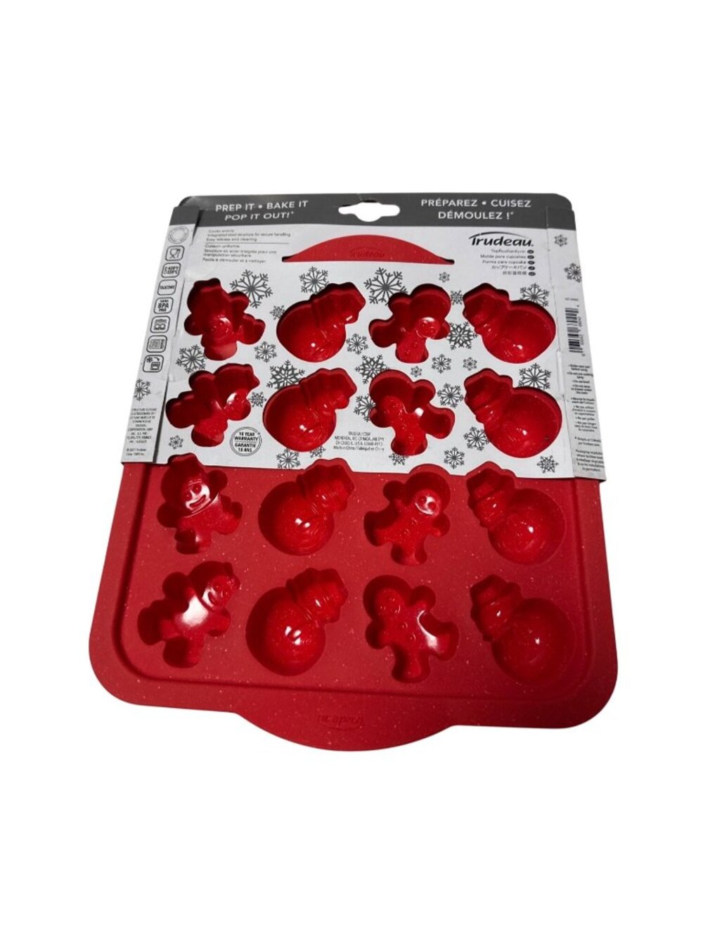 Trudeau Silicone 16-Cavity Holiday Cupcake Pan With Snowman & Gingerbread Man